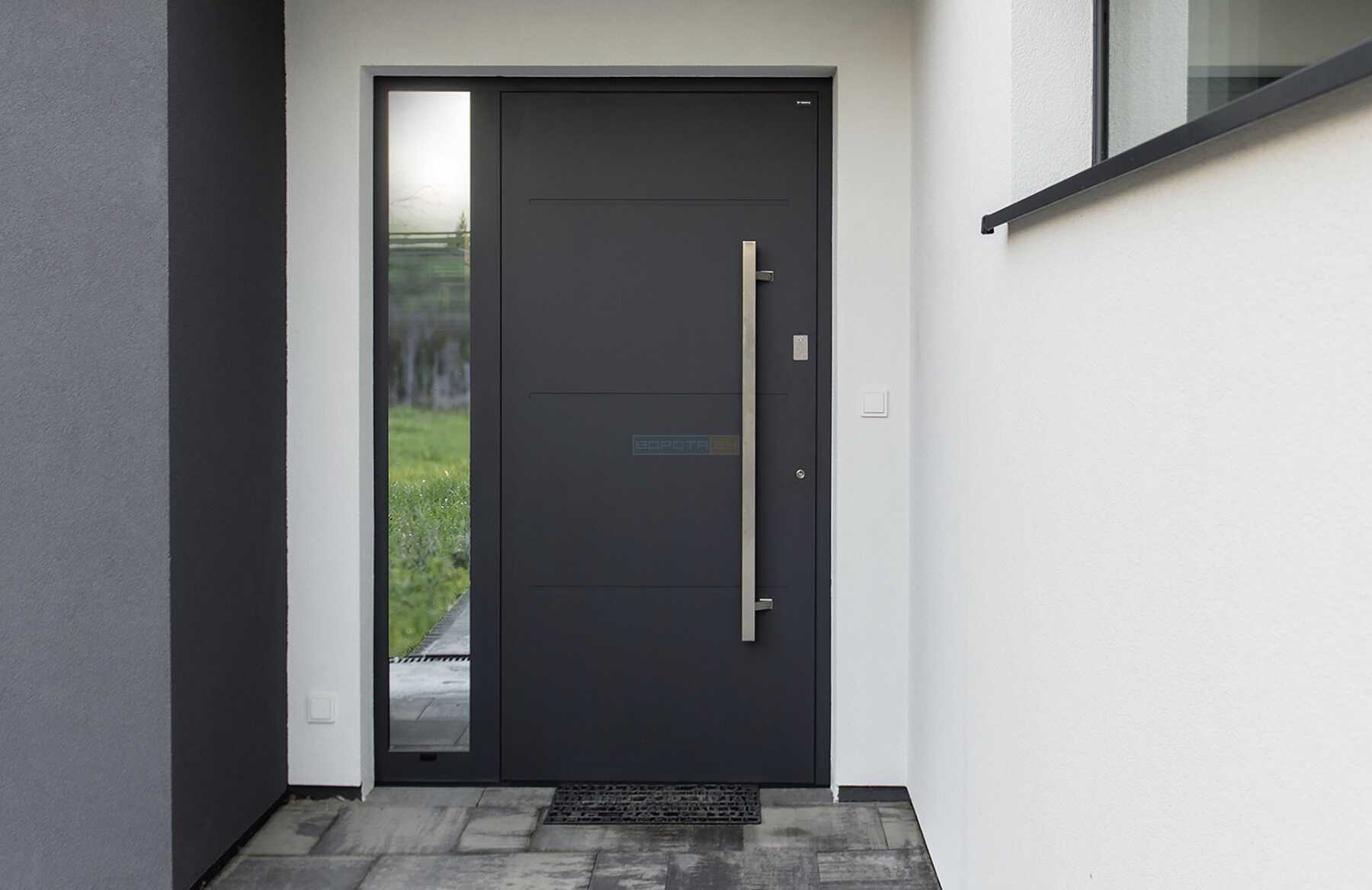 Современные красивые уличные двери в частный дом - европейский производитель RYTERNA, WISNIOWSKI - алюминиевые теплые наружные входные группы с окнами, стеклом