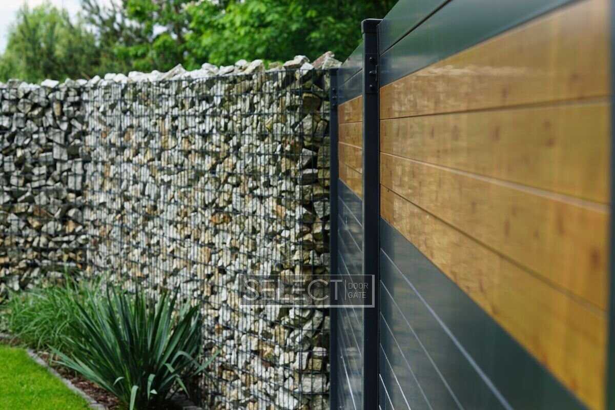 фотографії приклади гарний паркан з каменю і металу для приватного будинку - серія селект габіон